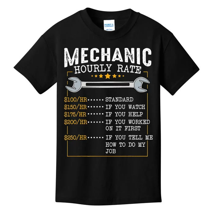 Mechanic Hourly Rate Labor Rates Funny CoWorkers Car Lover Kids T-Shirt