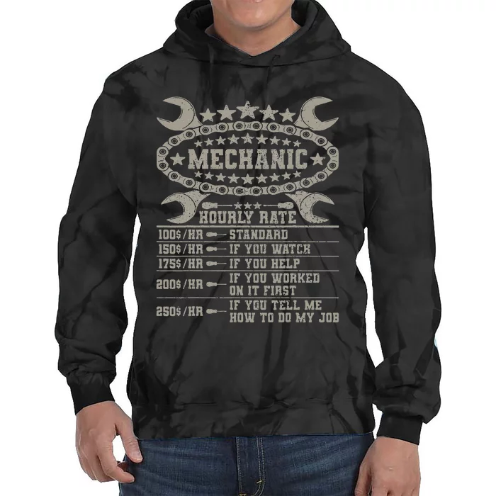 Mechanic Hourly Rate Saying Retro Car Guy Funny Mechanic Tie Dye Hoodie