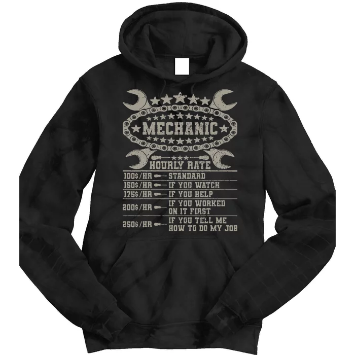 Mechanic Hourly Rate Saying Retro Car Guy Funny Mechanic Tie Dye Hoodie