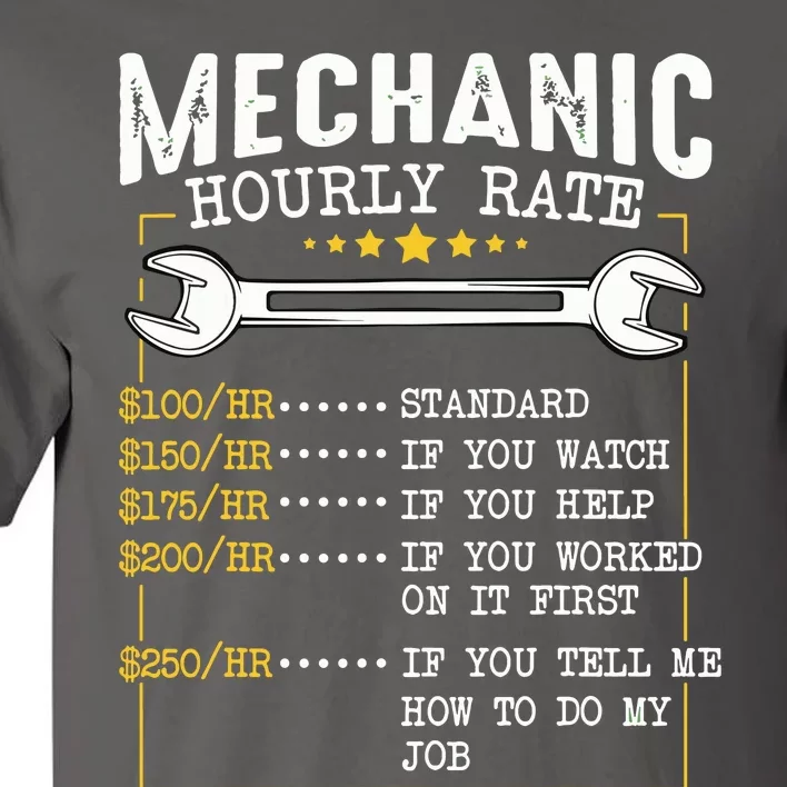 Mechanic Hourly Rate Labor Rates Funny CoWorkers Car Lover Tall T-Shirt