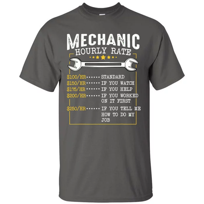 Mechanic Hourly Rate Labor Rates Funny CoWorkers Car Lover Tall T-Shirt