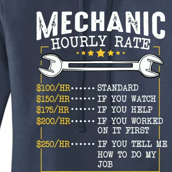 Mechanic Hourly Rate Labor Rates Funny CoWorkers Car Lover Women's Pullover Hoodie