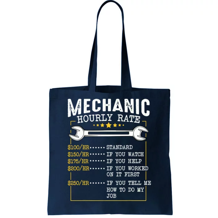 Mechanic Hourly Rate Labor Rates Funny CoWorkers Car Lover Tote Bag