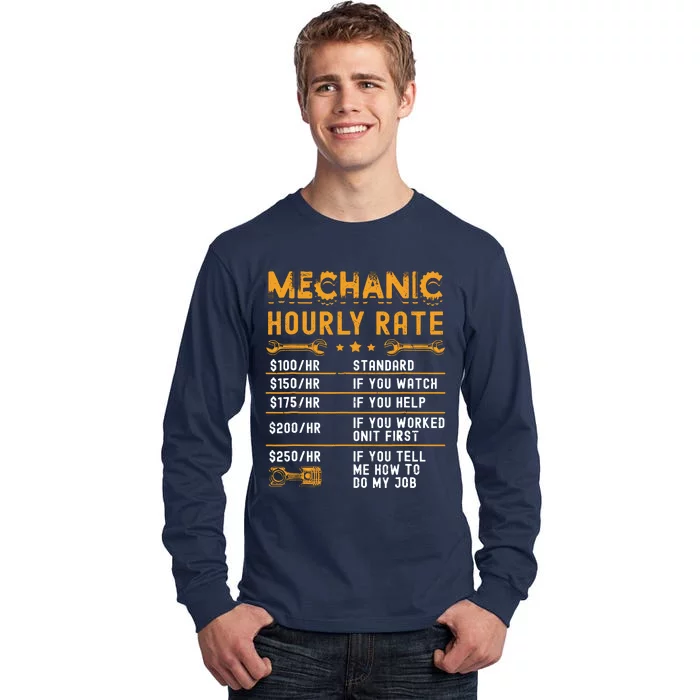 Mechanic Hourly Rate Labor Rates Funny Vintage Graphic Tall Long Sleeve T-Shirt