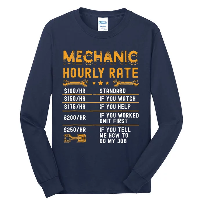 Mechanic Hourly Rate Labor Rates Funny Vintage Graphic Tall Long Sleeve T-Shirt