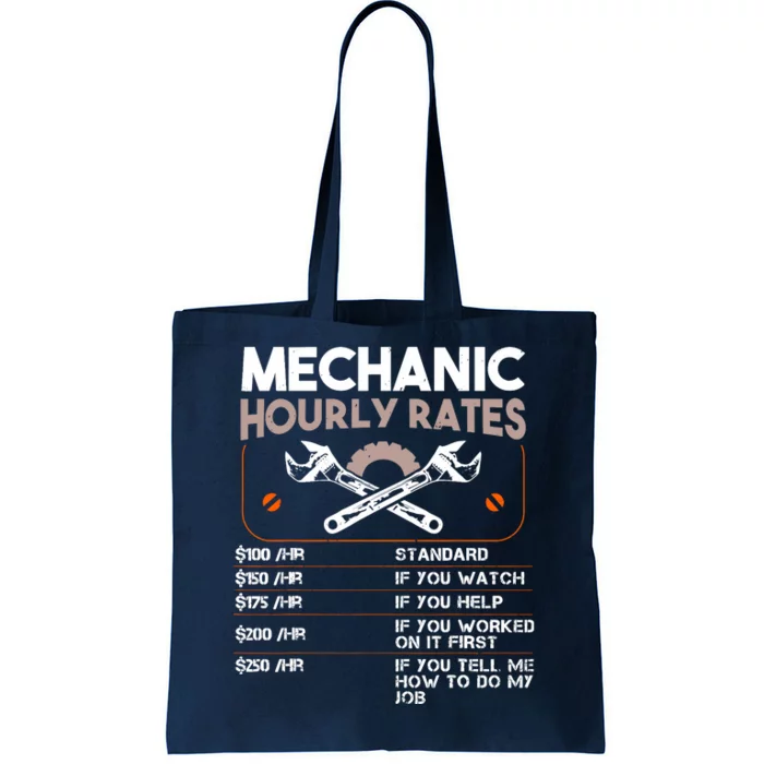 Mechanic Hourly Rate Gift For Funny Labor Rates Tote Bag