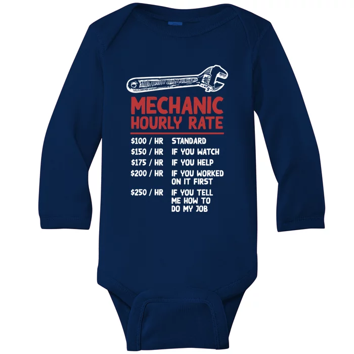 Mechanic Hourly Rate Funny Car Motorcycle Labor Gift Meaningful Gift Baby Long Sleeve Bodysuit