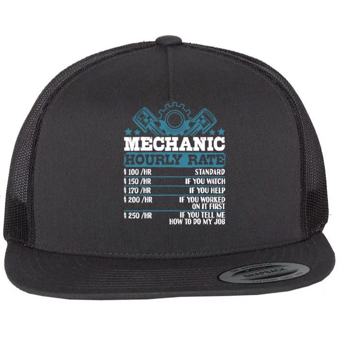 Mechanic Hourly Rate | Auto Mechanic Gifts Flat Bill Trucker Hat