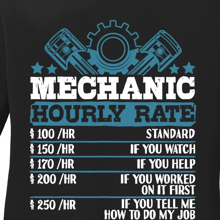 Mechanic Hourly Rate | Auto Mechanic Gifts Ladies Long Sleeve Shirt