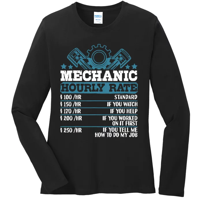 Mechanic Hourly Rate | Auto Mechanic Gifts Ladies Long Sleeve Shirt