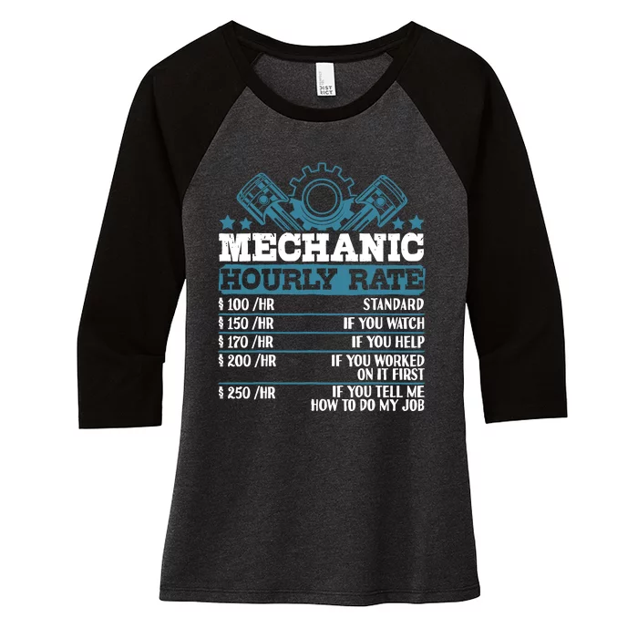 Mechanic Hourly Rate | Auto Mechanic Gifts Women's Tri-Blend 3/4-Sleeve Raglan Shirt