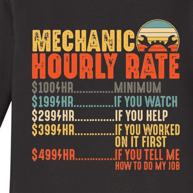 Mechanic Hourly Rate Gifts Funny Mechanics Labor Rates Baby Long Sleeve Bodysuit