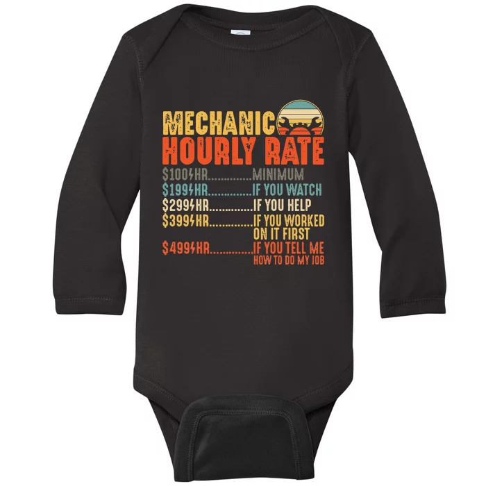 Mechanic Hourly Rate Gifts Funny Mechanics Labor Rates Baby Long Sleeve Bodysuit