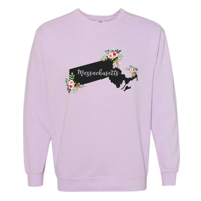 Massachusetts Home State Watercolor Flower Ma Garment-Dyed Sweatshirt