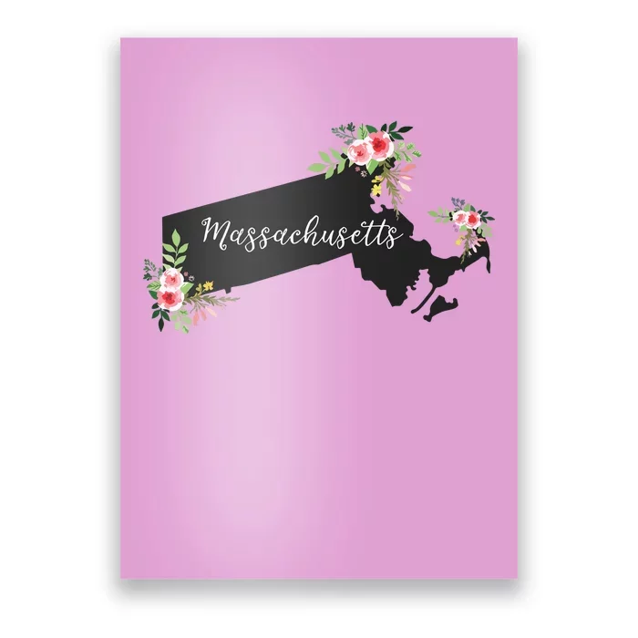 Massachusetts Home State Watercolor Flower Ma Poster