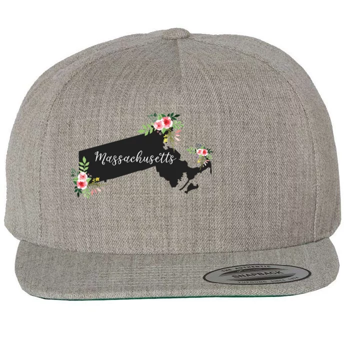 Massachusetts Home State Watercolor Flower Ma Wool Snapback Cap