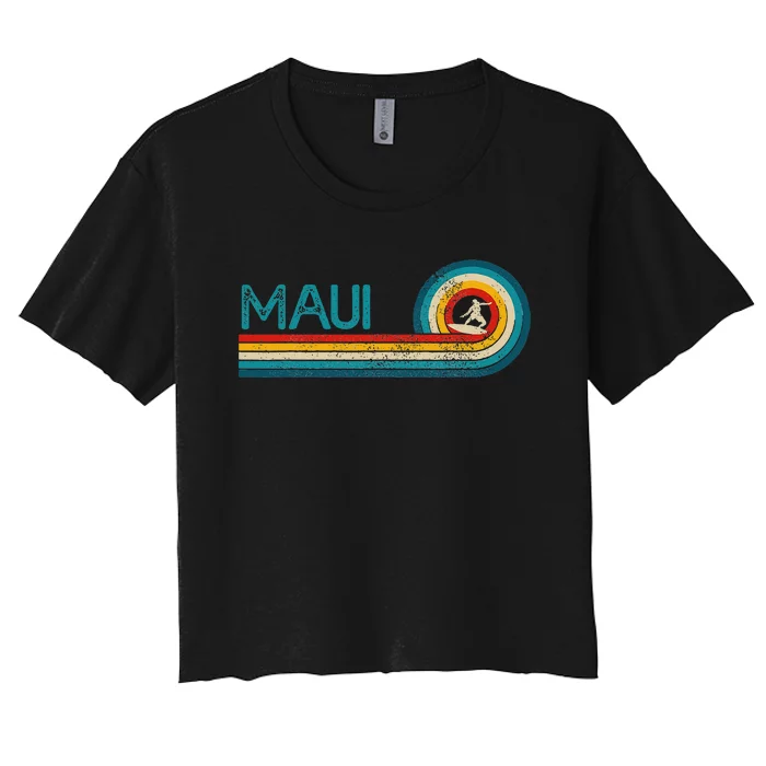 Maui Hawaii Surf Vintage Beach Surfer Surfing Gift Women's Crop Top Tee