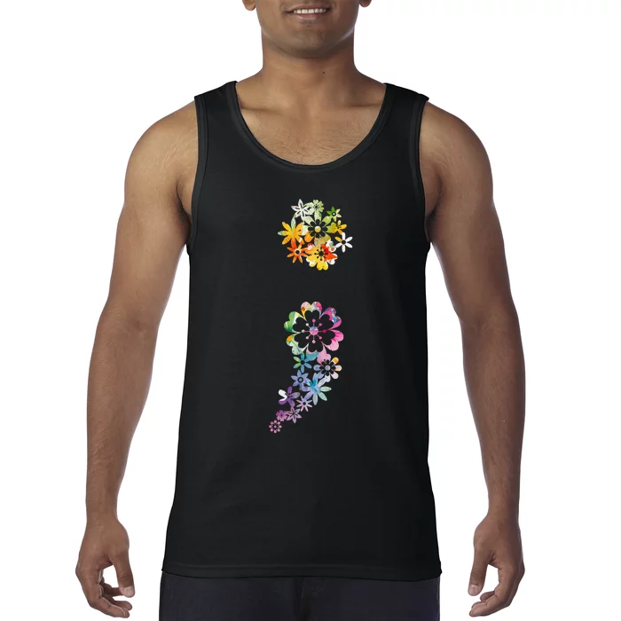 Mental Health Semicolon Flower Mental Health Awareness Tank Top