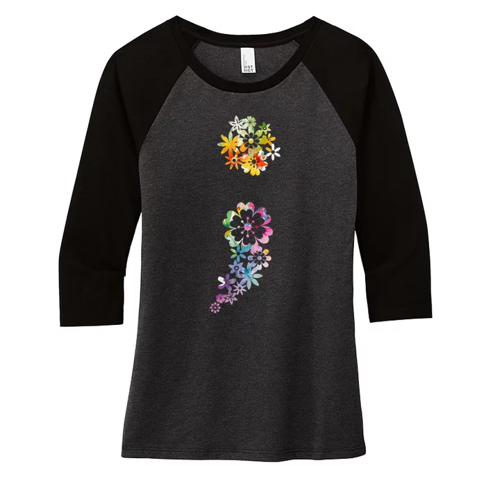 Mental Health Semicolon Flower Mental Health Awareness Women's Tri-Blend 3/4-Sleeve Raglan Shirt