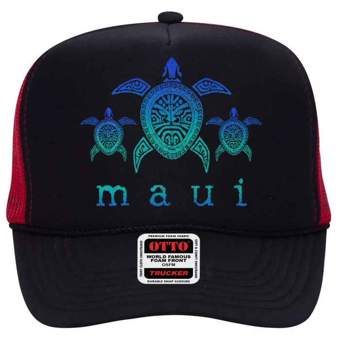 Maui Hawaii Sea Turtles Hawaiian Scuba Diving High Crown Mesh Trucker Hat