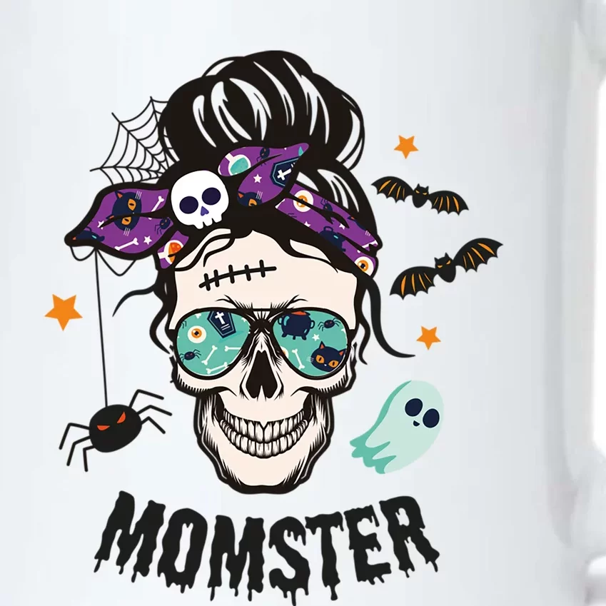 Momster Halloween Skull Mom Messy Hair Bun Mother Momster Gift Black Color Changing Mug