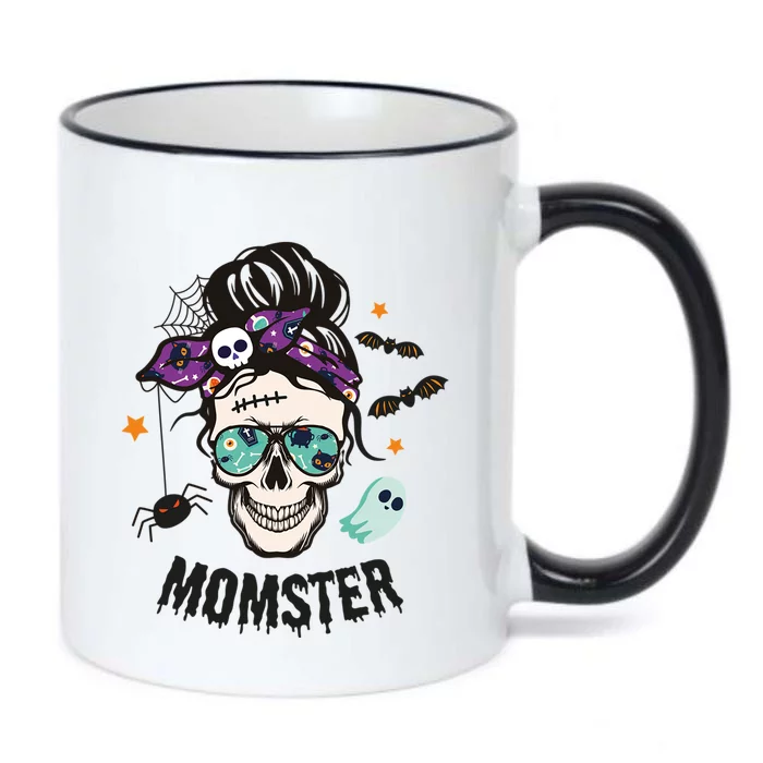 Momster Halloween Skull Mom Messy Hair Bun Mother Momster Gift Black Color Changing Mug