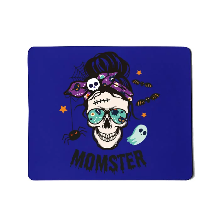 Momster Halloween Skull Mom Messy Hair Bun Mother Momster Gift Mousepad