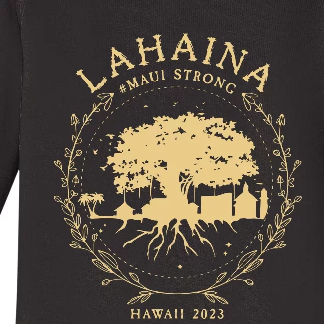 Maui Hawaii Shoreline Supportive Golden Maui Strong Lahaina Banyan Tree Baby Long Sleeve Bodysuit