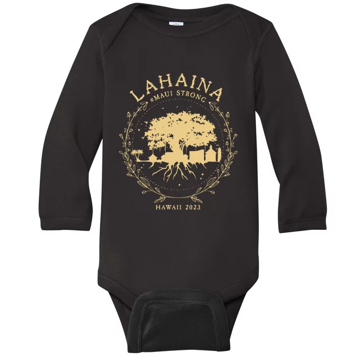 Maui Hawaii Shoreline Supportive Golden Maui Strong Lahaina Banyan Tree Baby Long Sleeve Bodysuit