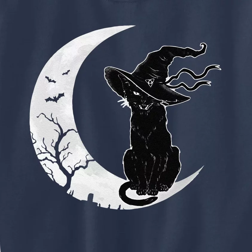 Moon Halloween Scary Black Cat Costume Witch Hat Kids Sweatshirt