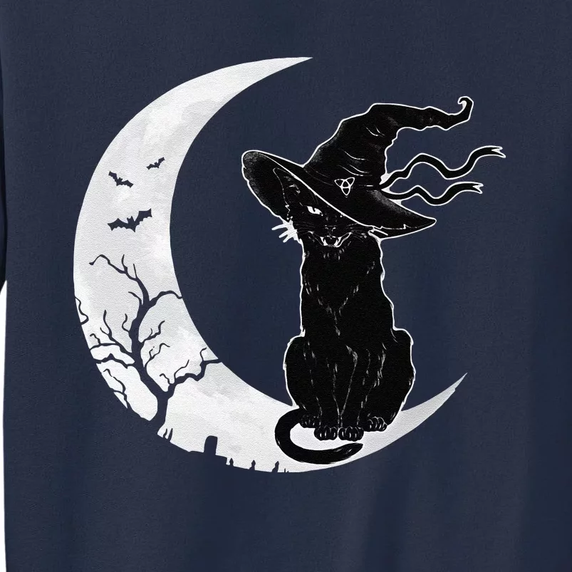 Moon Halloween Scary Black Cat Costume Witch Hat Sweatshirt