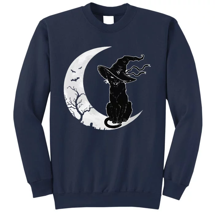 Moon Halloween Scary Black Cat Costume Witch Hat Sweatshirt