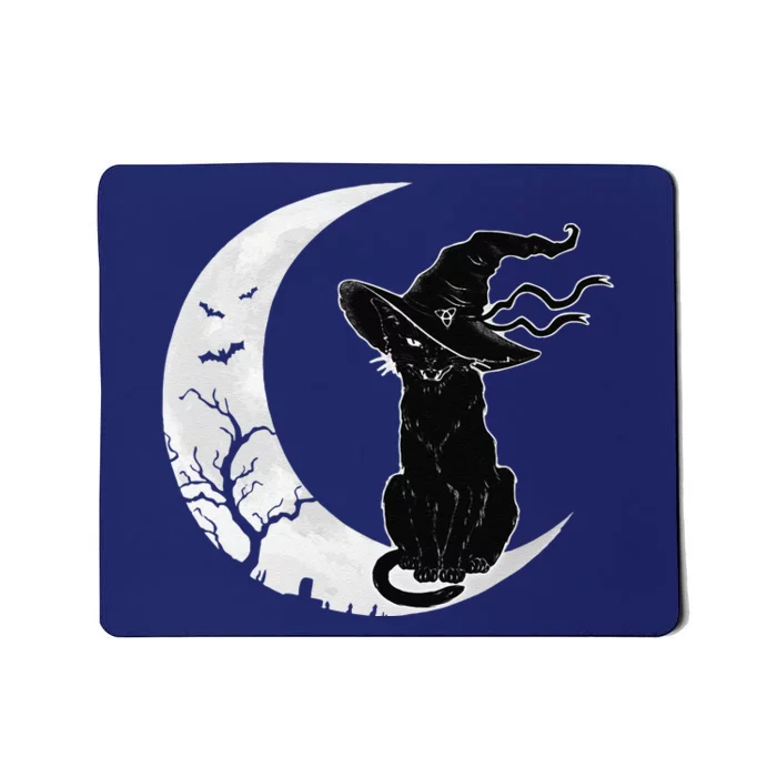 Moon Halloween Scary Black Cat Costume Witch Hat Mousepad