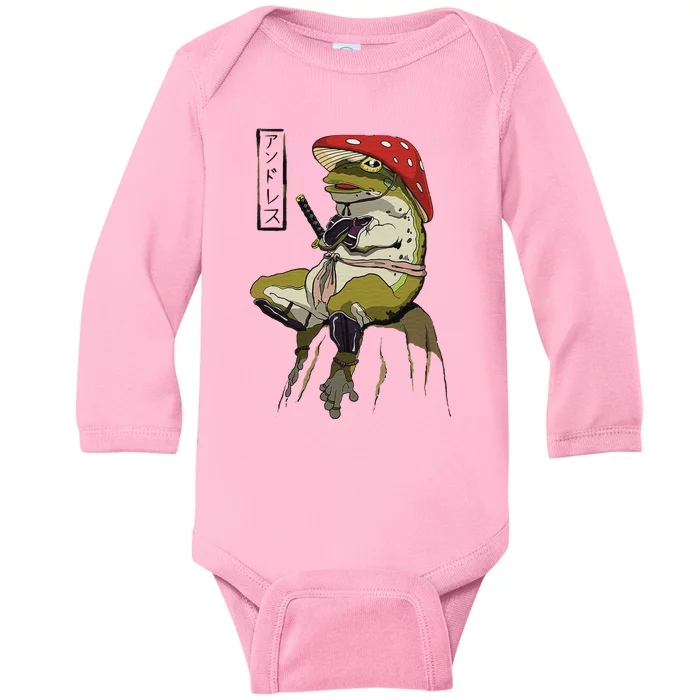 Mushroom Hat Samurai Frog Vintage Japanese Warrior Baby Long Sleeve Bodysuit