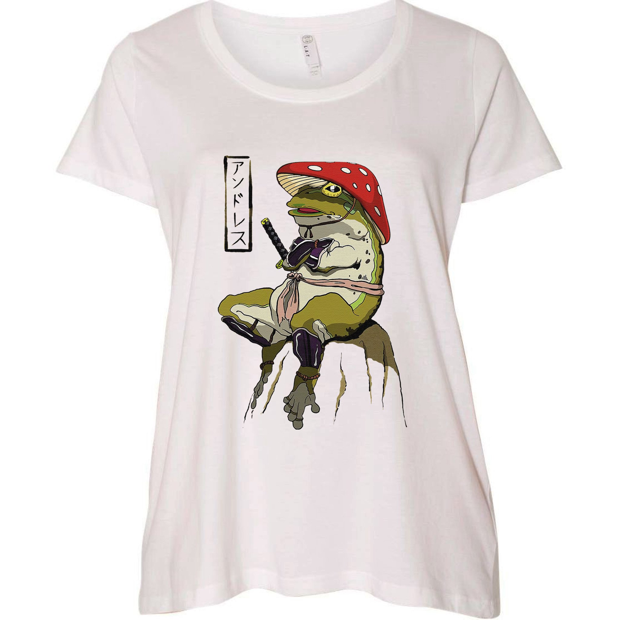 Mushroom Hat Samurai Frog Vintage Japanese Warrior Women's Plus Size  T-Shirt