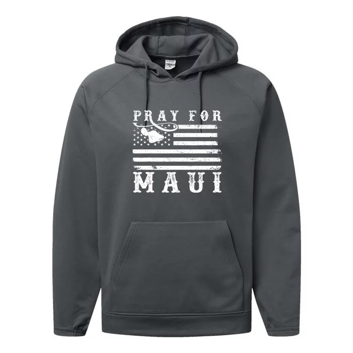 Maui Hawaii Strong American Flag Pray For Maui Gift Performance Fleece Hoodie