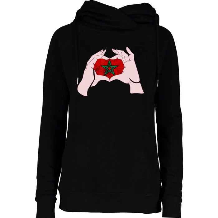 Morocco Heart Send Love Moroccan Flag Hand Moroccan Pride Womens Funnel Neck Pullover Hood