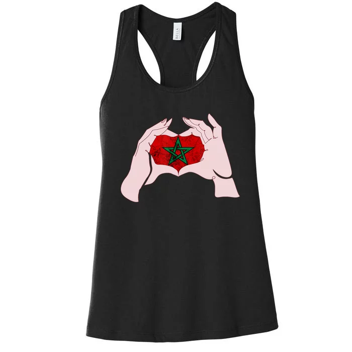 Morocco Heart Send Love Moroccan Flag Hand Moroccan Pride Women's Racerback Tank