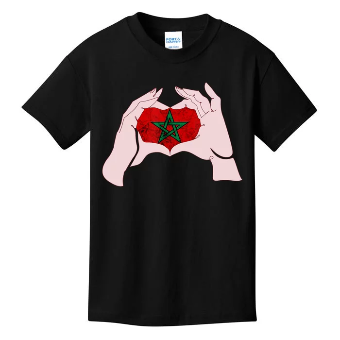 Morocco Heart Send Love Moroccan Flag Hand Moroccan Pride Kids T-Shirt