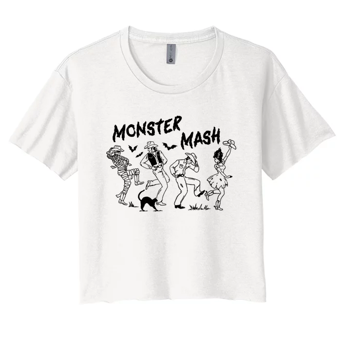 Monster Halloween Spooky Cowgirl Cowboy Women's Crop Top Tee