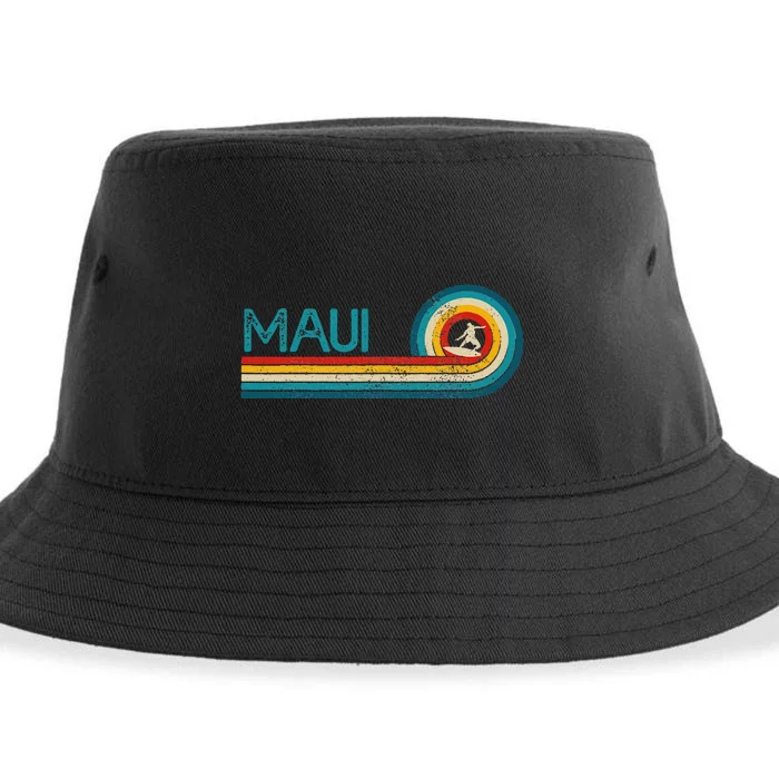 Maui Hawaii Surf Vintage Beach Surfer Surfing Gift Sustainable Bucket Hat