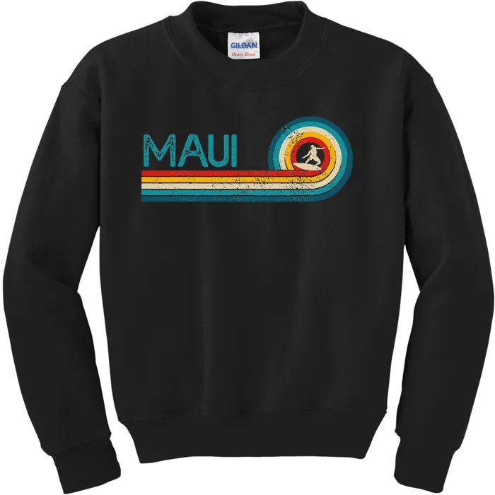 Maui Hawaii Surf Vintage Beach Surfer Surfing Gift Kids Sweatshirt