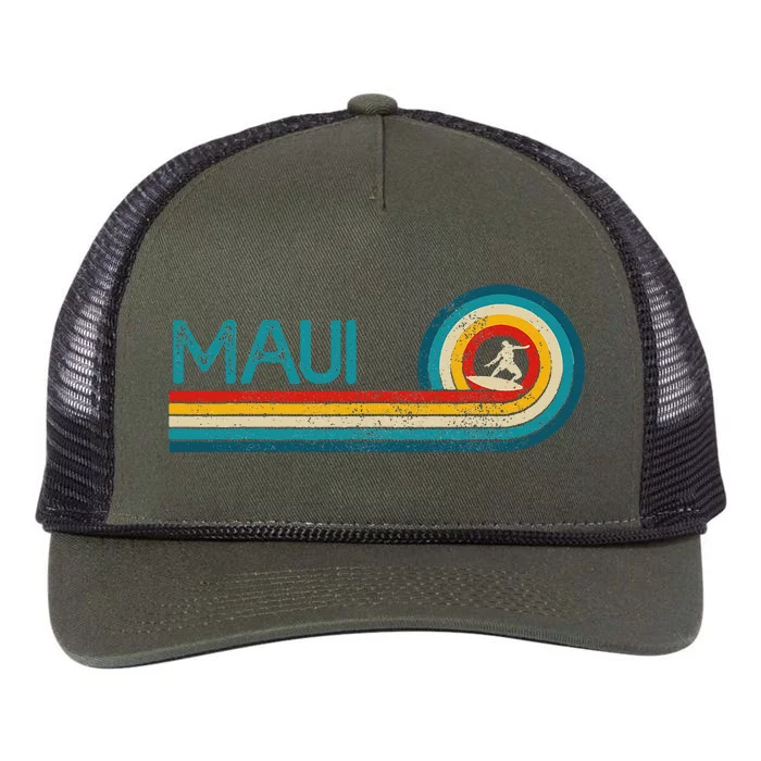 Maui Hawaii Surf Vintage Beach Surfer Surfing Gift Retro Rope Trucker Hat Cap