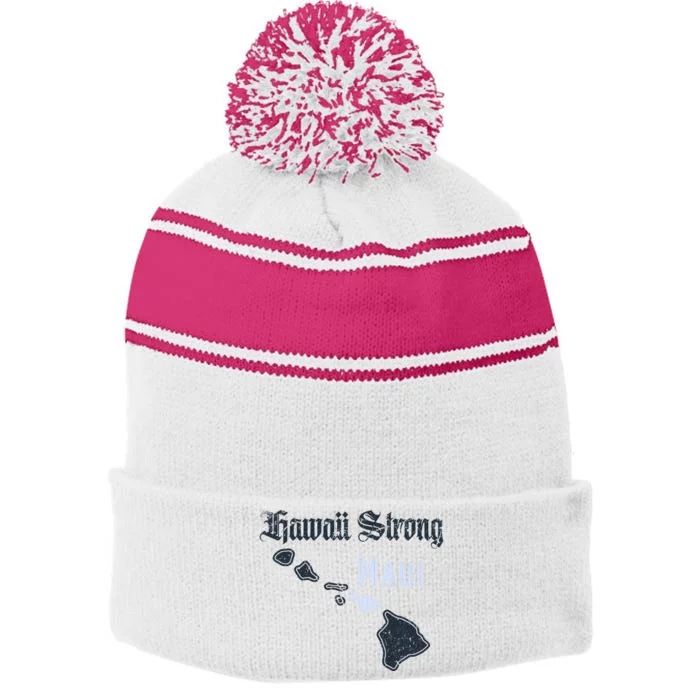 Maui Hawaii Strong Distressed Look Hawaii Stripe Pom Pom Beanie