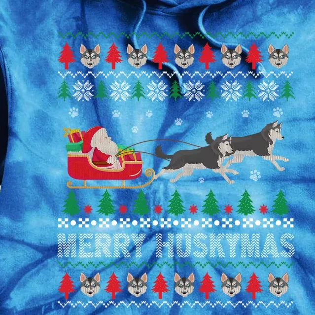 Merry Huskymas Siberian Husky Dogs Ugly Christmas Sweater Great Gift Tie Dye Hoodie