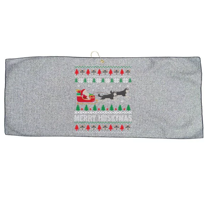 Merry Huskymas Siberian Husky Dogs Ugly Christmas Sweater Great Gift Large Microfiber Waffle Golf Towel