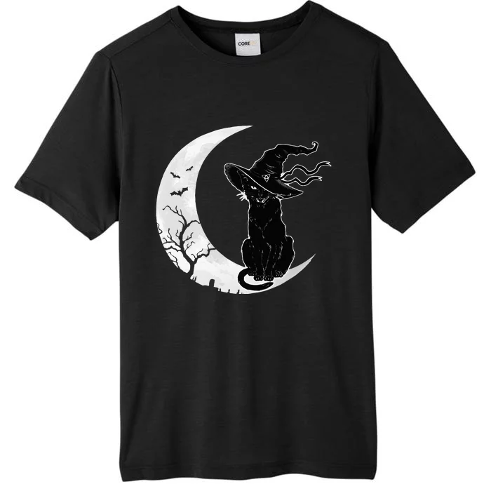 Moon Halloween Scary Black Cat Costume Witch Hat ChromaSoft Performance T-Shirt