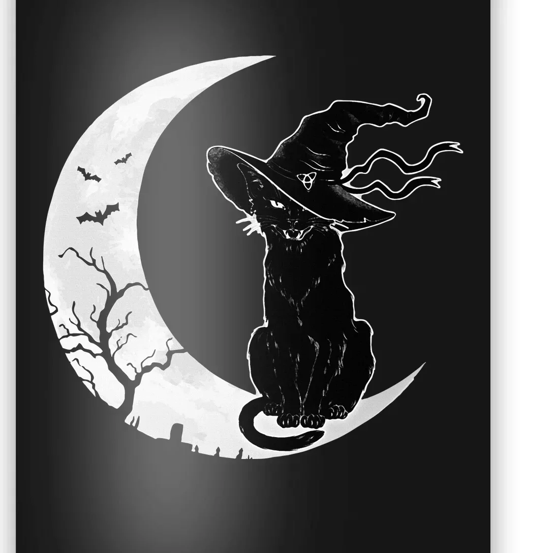 Moon Halloween Scary Black Cat Costume Witch Hat Poster