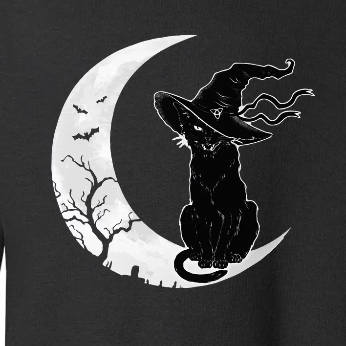 Moon Halloween Scary Black Cat Costume Witch Hat Toddler Sweatshirt