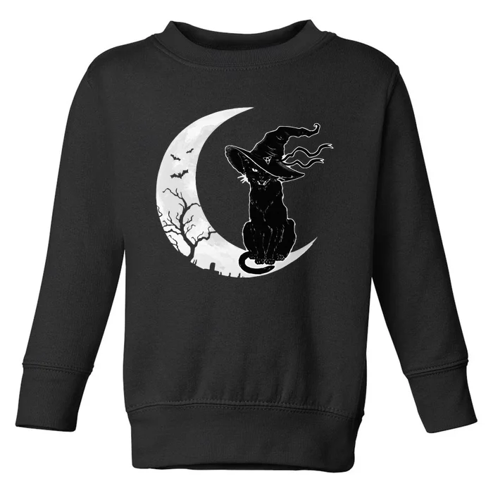 Moon Halloween Scary Black Cat Costume Witch Hat Toddler Sweatshirt